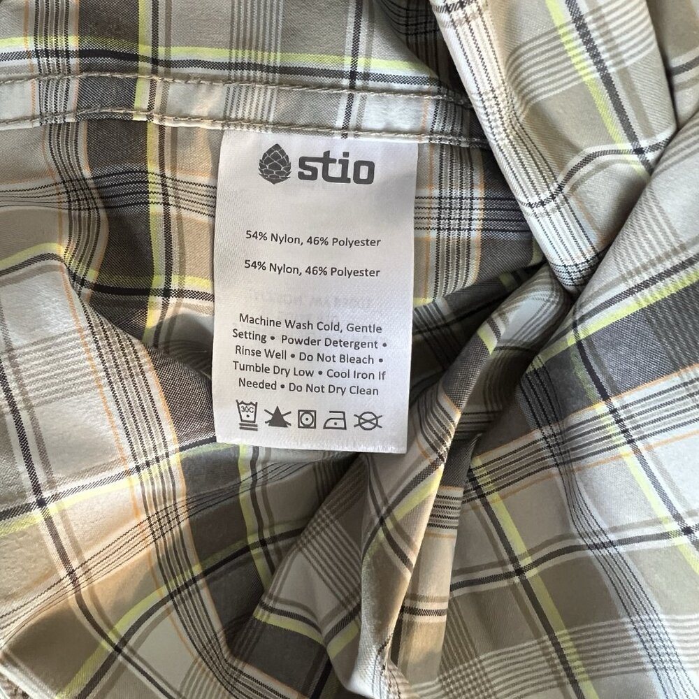 Stio Eddy Tech Shirt Mens Large Beige Plaid Long Sleeve Pearl Snap UPF 50+ - Picture 7 of 11